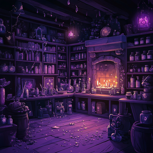 A Witch's Cozy Purple Room with Potions