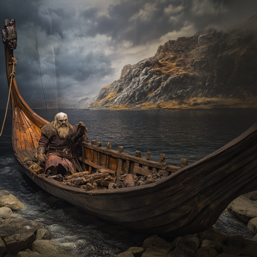 A Wolf Attacks a Startled Viking on Ship A Wolf Attacks a Startled Viking on Ship