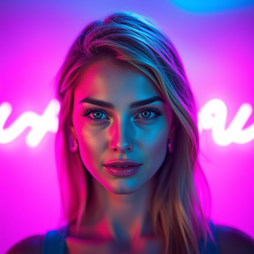A Woman's Model Pose with Neon Background