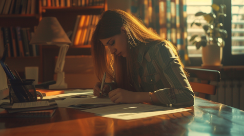 A Woman Completing Documents in Bright Light
