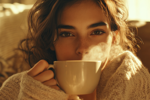 A Woman Enjoying Coffee in Cozy Home