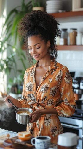 A Woman Making Coffee in Modern Kitchen