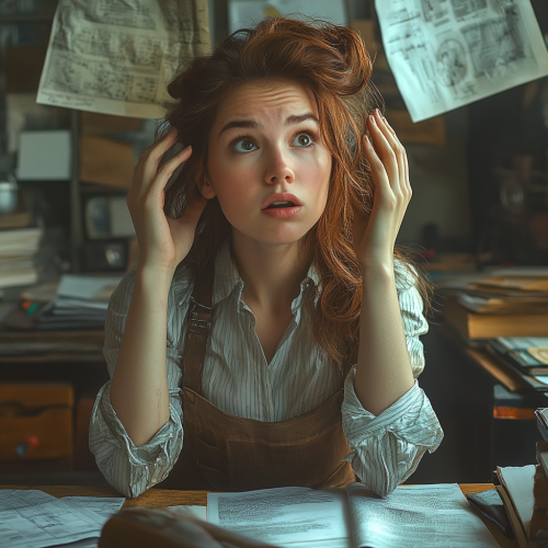 A Woman Stressed at Office Desk in Panic