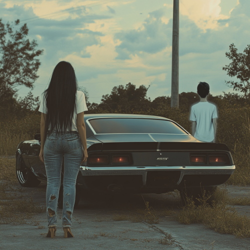 A Woman and Ghost Boy with a Camaro