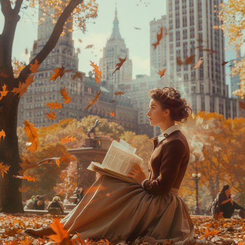 A Woman in Central Park Writing Poetry