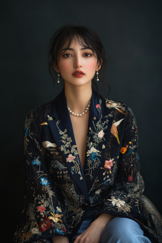 A Woman in Japanese Art-Inspired Outfit