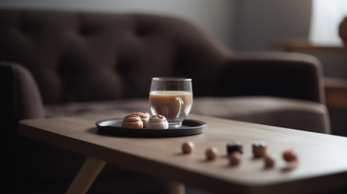 A Wooden Coffee Table with Tea and Sweets
