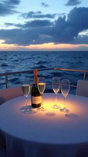 A Yacht Celebration at Sea with Champagne A Yacht Celebration at Sea with Champagne