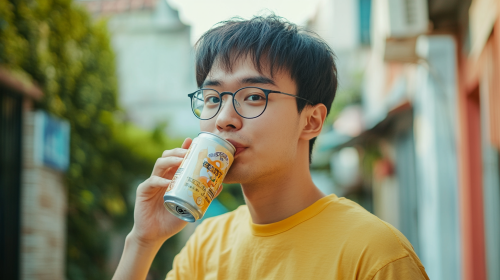A Young Asian Man Sipping a Drink