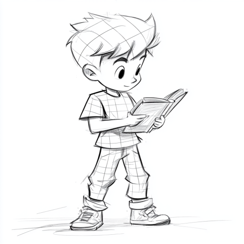 A Young Boy Reading Book with Geometric Shapes