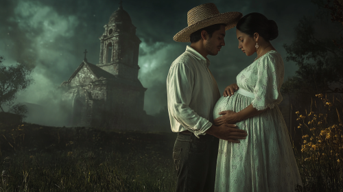 A Young Farmer Comforting a Pregnant Nun at Night