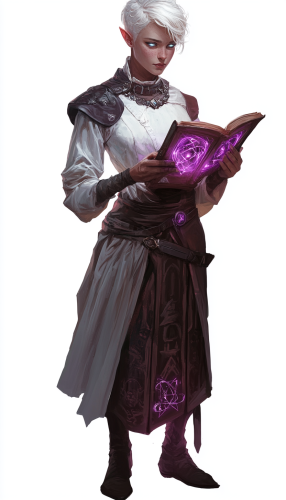 A Young Half-Human Elf Girl with Magical Tome