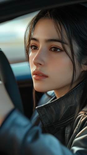 A Young Japanese Woman in Luxury Sports Car