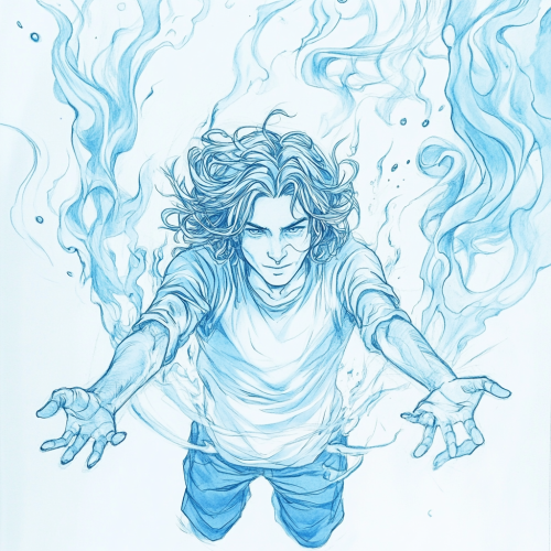 A Young Man Floating with Blue Energy