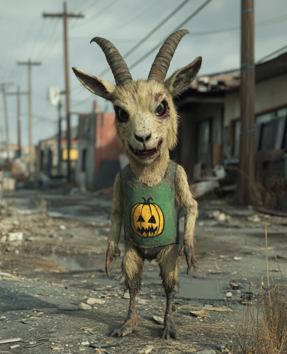 A Zombie Goat Man Walking Through a Burning Barrio