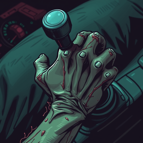 A Zombie Hand Gripping a Gear Shifter