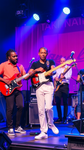 A band playing funky music on stage.