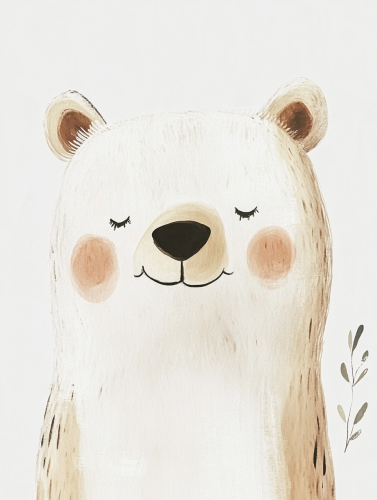 A bear with minimalist painting on white background