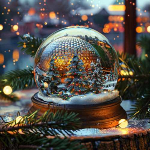 A beautiful Epcot snowglobe on birch table