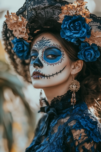 A beautiful Mexican Catrina in blue at Madrid