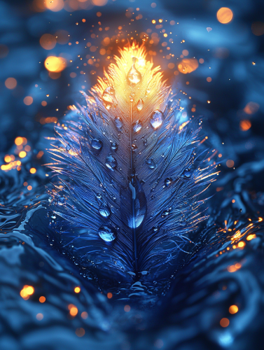 A beautiful blue phoenix rises from crystal river