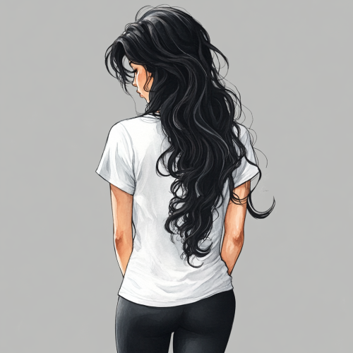 A beautiful girl with back pain in watercolor