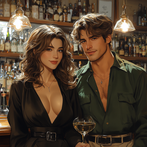 A beautiful lady and a shy man in an English pub