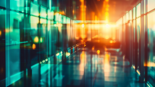 A beautiful office with glass walls and natural light