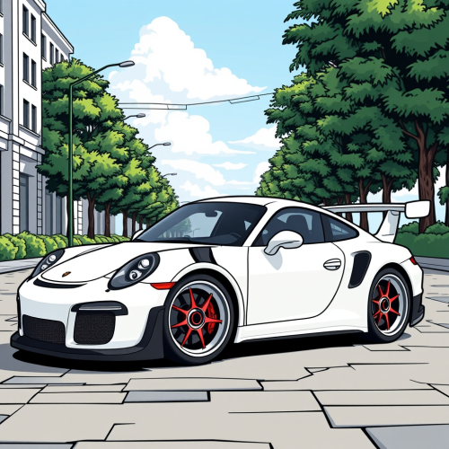 A beautiful white cartoon Porsche car.
