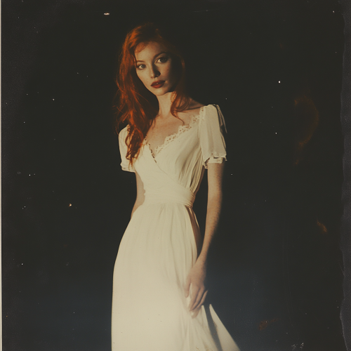 A beautiful woman in a white gown