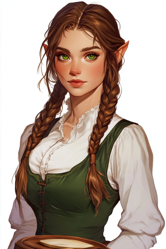A beautiful young elf tavern waitress in fantasy