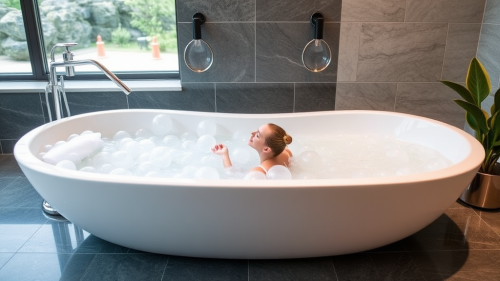 A big bubble bath with colorful bubbles.