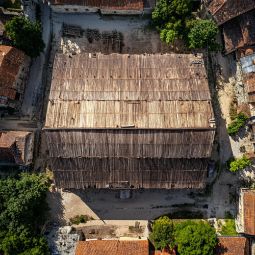 A big medieval granary in a small town A big medieval granary in a small town