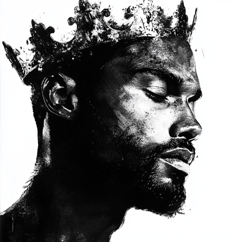 A black and white portrait of a king