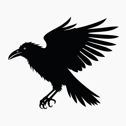 A black and white raven outline drawing.