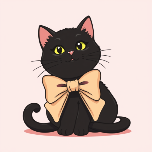 A black cat with bow on pink background.