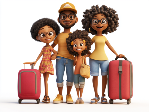 A black family of four excited for vacation A black family of four excited for vacation