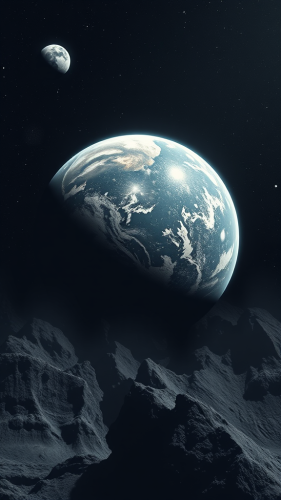 A black planet floating in space.