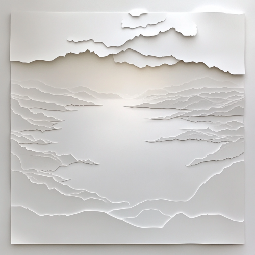 A blank white map surrounded by fading shapes.