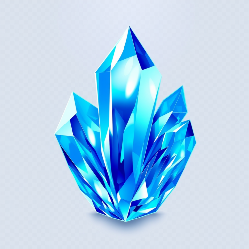 A blue crystal on a clear background.