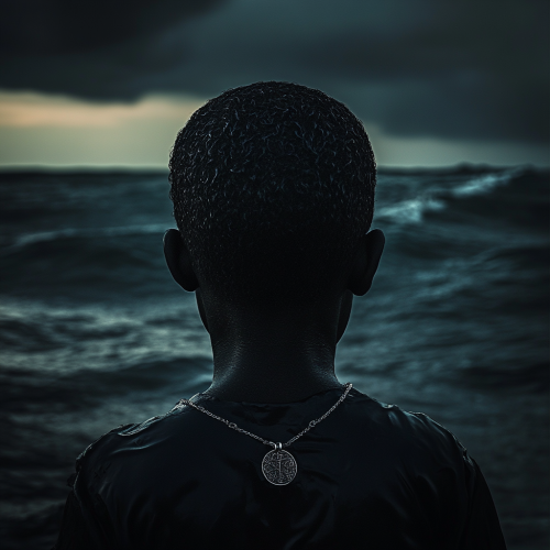 Boy next to the sea, dark theme
