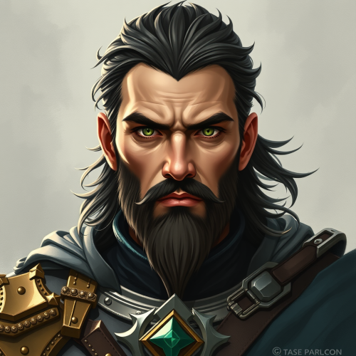 A brave man with dark hair and green eyes.