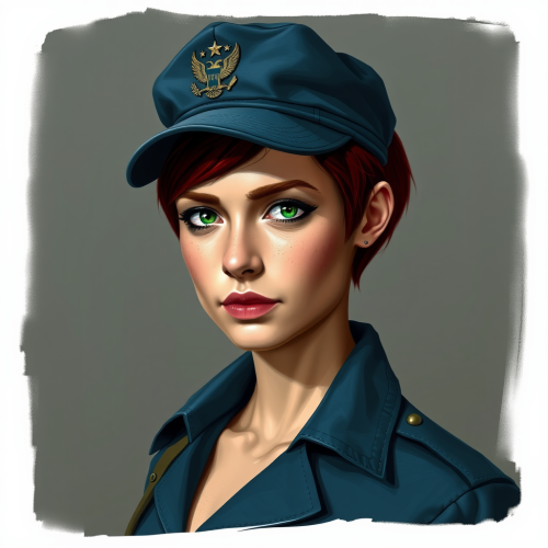 A brave woman with red hair in uniform