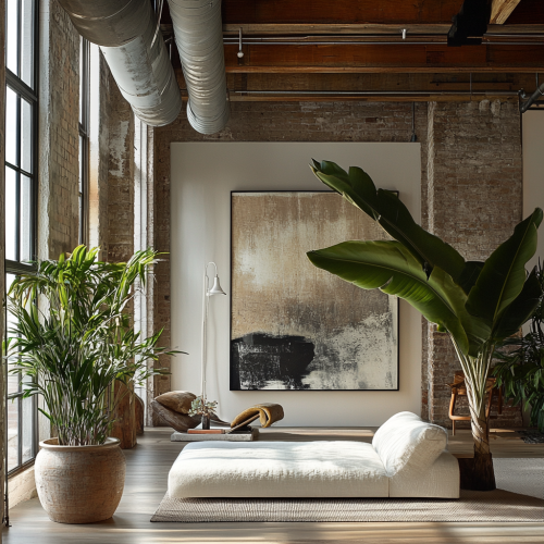 A bright spacious loft filled with plants and art. A bright spacious loft filled with plants and art.