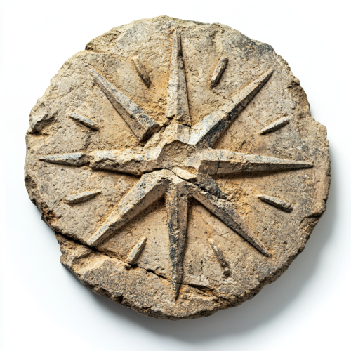 A broken ancient stone disc with star-like points