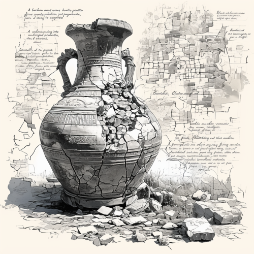 A broken old vase in pencil sketch