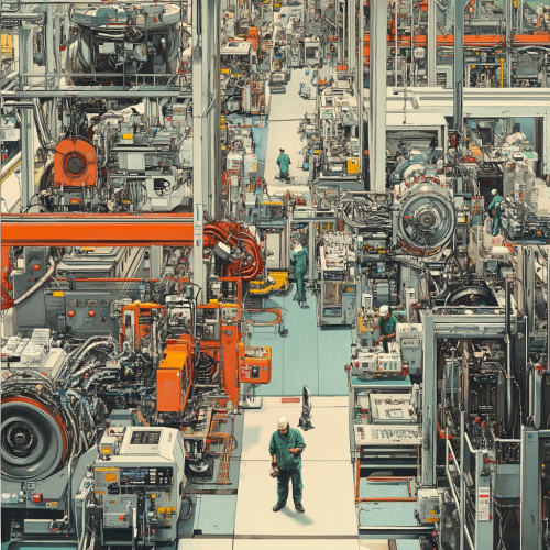 A busy factory making products with machines