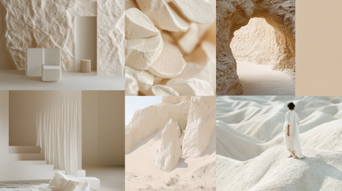 A calming nature-inspired moodboard with cream and blue