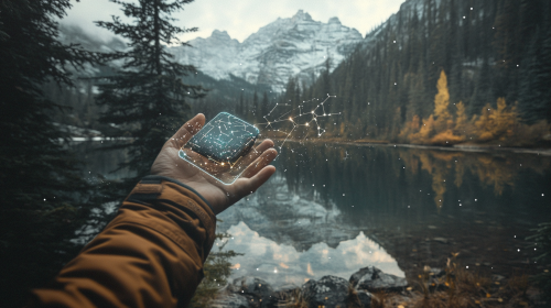 A camper using AR to explore nature