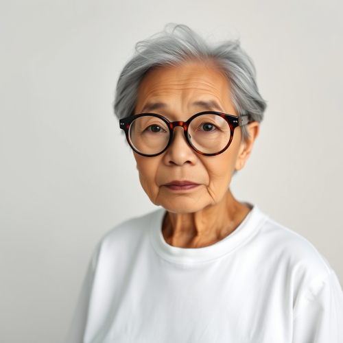 A candid photo of an elderly Korean woman. A candid photo of an elderly Korean woman.